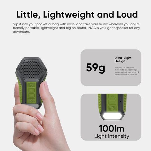INGA Wearable Bluetooth Speaker, Mini Clip-on Portable Speaker with Light & Warning Lamp, Built-in Mic, Hands-Free Calling, for Work, Cycling, Golf & Outdoor Use(Army Green) in Saudi Arabia