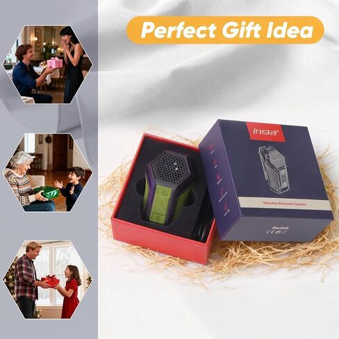 INGA Wearable Bluetooth Speaker, Mini Clip-on Portable Speaker with Light & Warning Lamp, Built-in Mic, Hands-Free Calling, for Work, Cycling, Golf & Outdoor Use(Army Green) in Saudi Arabia