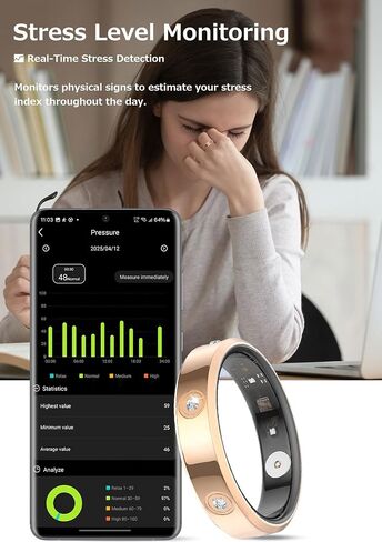 خاتم ذكي للسيدات، حلقة صحية لمراقبة معدل ضربات القلب، متتبع النوم، متتبع اللياقة البدنية، السعرات الحرارية، عداد الخطى، التحكم بالإيماءات، مقاوم للماء، متوافق مع هواتف iOS Android، حلقة أنيقة in Saudi Arabia