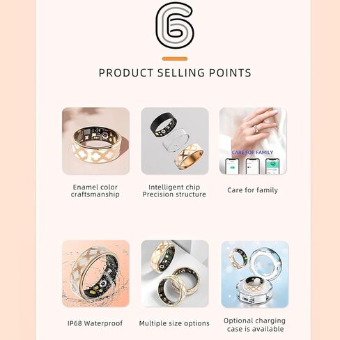 Smart Ring Health Tracker for Women Men, Fitness/Sleep/Stress/HR Tracker, Fitness Tracker with Steps, Distance & Calorie Count, iOS & Android Compatible, IP68 Waterproof (#12) in Kuwait