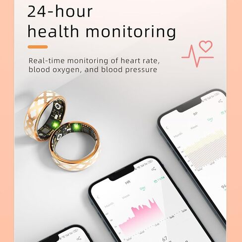 Smart Ring Health Tracker for Women Men, Fitness/Sleep/Stress/HR Tracker, Fitness Tracker with Steps, Distance & Calorie Count, iOS & Android Compatible, IP68 Waterproof (#12) in Kuwait