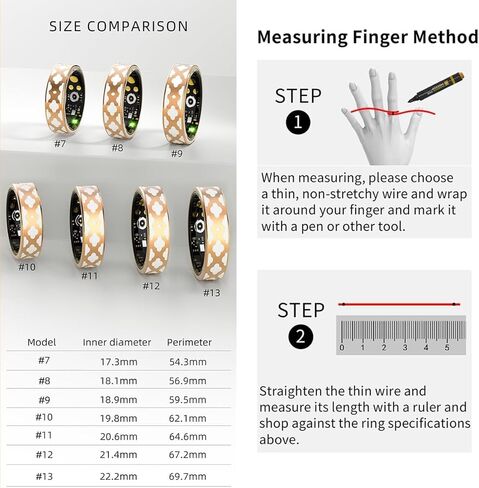 Smart Ring Health Tracker for Women Men, Fitness/Sleep/Stress/HR Tracker, Fitness Tracker with Steps, Distance & Calorie Count, iOS & Android Compatible, IP68 Waterproof (#12) in Kuwait