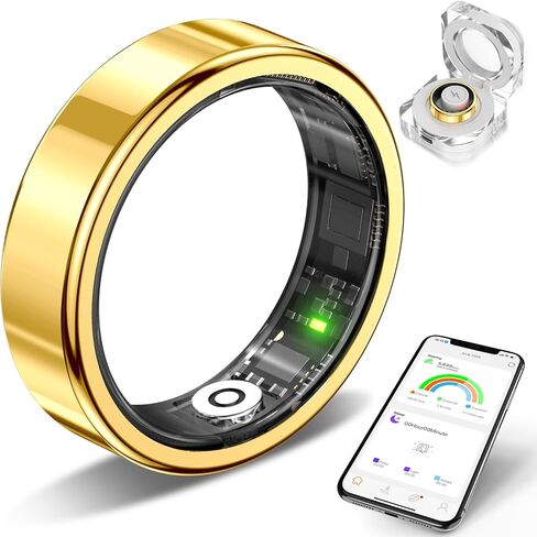 Smart Health Tracking Ring, Sleep Monitoring Ring, with Heart Rate Sensor, Waterproof Activity Tracker, Unisex, Compatible with iOS and Android Systems, 5ATM Waterproof Rating (Gold, 9) in Saudi Arabia