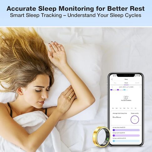 Smart Health Tracking Ring, Sleep Monitoring Ring, with Heart Rate Sensor, Waterproof Activity Tracker, Unisex, Compatible with iOS and Android Systems, 5ATM Waterproof Rating (Gold, 9) in Saudi Arabia