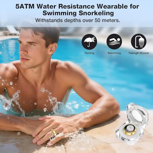 Smart Health Tracking Ring, Sleep Monitoring Ring, with Heart Rate Sensor, Waterproof Activity Tracker, Unisex, Compatible with iOS and Android Systems, 5ATM Waterproof Rating (Gold, 9) in Saudi Arabia