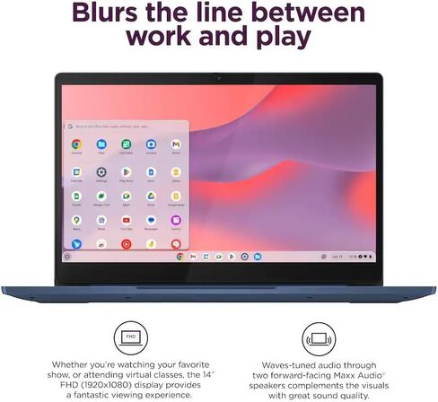 Lenovo IdeaPad Slim 3 Chromebook • شاشة 14 بوصة FHD 250nits • معالج MediaTek Kompanio 520 CPU (8 النواة) • 4 جيجابايت LPDDR4X • 64 جيجابايت eMMC وبطاقة Micro SD 256 جيجابايت • Wi-Fi 6 • نظام تشغيل Chrome • الملحقات in Kuwait