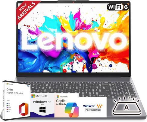 Lenovo Newly Designed 16" Business Laptop(2025/2026 Edition) with Microsoft Office, AMD Ryzen 7 5825U, 16GB RAM, 1TB SSD, Ultra Quiet Design, Long Battery Life, Wi-Fi 6, Windows 11 Pro, WOWPC in Kuwait