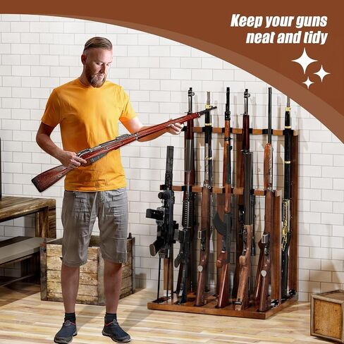 Indoor Gun Racks, Wooden Free Standing Heavy Duty Shotgun Display Rack, Rifle Stand Organizer, 12 Rifles Storage Holder Wood Gun Rack (Walnut) in Saudi Arabia