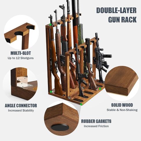 Indoor Gun Racks, Wooden Free Standing Heavy Duty Shotgun Display Rack, Rifle Stand Organizer, 12 Rifles Storage Holder Wood Gun Rack (Walnut) in Saudi Arabia