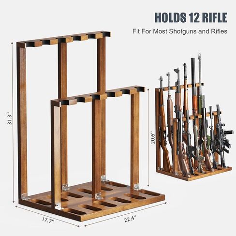 Indoor Gun Racks, Wooden Free Standing Heavy Duty Shotgun Display Rack, Rifle Stand Organizer, 12 Rifles Storage Holder Wood Gun Rack (Walnut) in Saudi Arabia