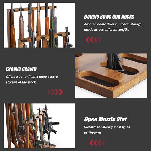 Indoor Gun Racks, Wooden Free Standing Heavy Duty Shotgun Display Rack, Rifle Stand Organizer, 12 Rifles Storage Holder Wood Gun Rack (Walnut) in Saudi Arabia