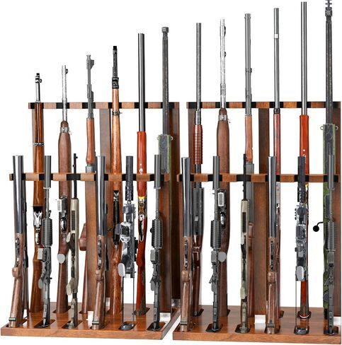 Indoor Gun Racks, Wooden Free Standing Heavy Duty Shotgun Display Rack, Rifle Stand Organizer, 12 Rifles Storage Holder Wood Gun Rack (Walnut) in Saudi Arabia