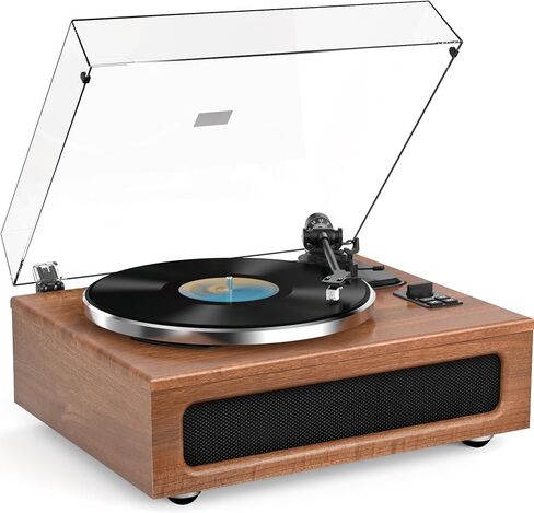 مشغل تسجيل الكل في واحد، قرص دوار عتيق لسجلات الفينيل، 4 مكبرات صوت ستيريو مدمجة، صوت عالي الدقة AT-3600L، مشغل الفينيل، مشغل BT اللاسلكي، Aux-in RCA، إيقاف تلقائي، لون بني in Kuwait