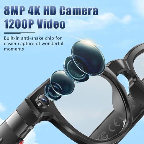 AI Smart Glasses with 1080P HD Camera, AI Real-Time Translation, Bluetooth Audio – Smart Glasses with Camera, Hands-Free Video Recorder for Travel, Sports, Outdoor Use (M01) in Kuwait