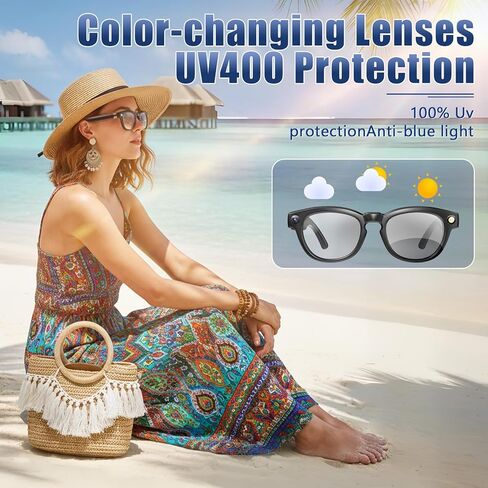 AI Smart Glasses with 1080P HD Camera, AI Real-Time Translation, Bluetooth Audio – Smart Glasses with Camera, Hands-Free Video Recorder for Travel, Sports, Outdoor Use (M01) in Kuwait