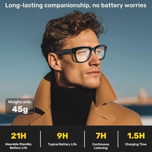 AI Smart Glasses with 1080P HD Camera, AI Real-Time Translation, Bluetooth Audio – Smart Glasses with Camera, Hands-Free Video Recorder for Travel, Sports, Outdoor Use (M01) in Kuwait