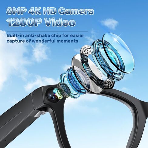 AI Smart Glasses with 1080P HD Camera, AI Real-Time Translation, Bluetooth Audio – Smart Glasses with Camera, Hands-Free Video Recorder for Travel, Sports, Outdoor Use (M01) in Kuwait