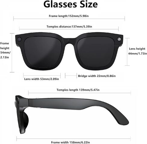 نظارات ذكية بتقنية الذكاء الاصطناعي مع كاميرا بدقة 8 ميجابكسل، وتسجيل فيديو عالي الدقة 1080 بكسل، وصوت بلوتوث مفتوح الأذن، واتصال واي فاي، ومساعد صوتي ونظارات ترجمة للقيادة أثناء السفر ومدونات الفيديو in Kuwait