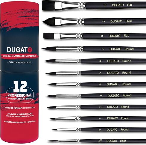 DUGATO 10pcs Watercolor Detail Paint Brushes, Synthetic Goat Hair Round Pointed Tip Set, Perfect Art Painting Brushes for Watercolor Acrylics Ink Gouache Oil Tempera & Fine Detailing in Kuwait