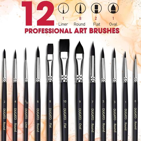 DUGATO 10pcs Watercolor Detail Paint Brushes, Synthetic Goat Hair Round Pointed Tip Set, Perfect Art Painting Brushes for Watercolor Acrylics Ink Gouache Oil Tempera & Fine Detailing in Kuwait