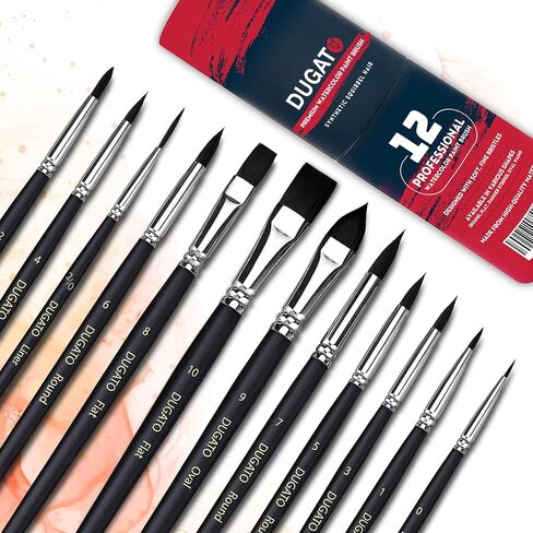 DUGATO 10pcs Watercolor Detail Paint Brushes, Synthetic Goat Hair Round Pointed Tip Set, Perfect Art Painting Brushes for Watercolor Acrylics Ink Gouache Oil Tempera & Fine Detailing in Kuwait