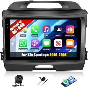ستيريو سيارة 8Core 6G+128G لسيارة Kia Sportage 2010-2016 مع Carplay Android Auto، مشغل سيارة بشاشة لمس IPS 9 بوصة، 59UI Bluetooth 5.0 GPS WiFi FM/RDS DSP SWC كاميرا احتياطية in Kuwait