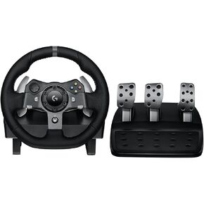 Logitech G920 Driving Force Racing Wheel with Floor Pedals, Real Force Feedback, Leather Steering Wheel Cover for Xbox Series X/S, Xbox One, PC, Mac - Black in Saudi Arabia