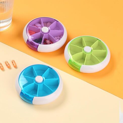 Weekly Pill Organizer Daily Pill Box 7 Day Medicine Pill Dispenser Rotate Pill Planner with 7 Compartments for Fish Oil Supplements Vitamins Container in Saudi Arabia