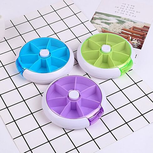 Weekly Pill Organizer Daily Pill Box 7 Day Medicine Pill Dispenser Rotate Pill Planner with 7 Compartments for Fish Oil Supplements Vitamins Container in Saudi Arabia