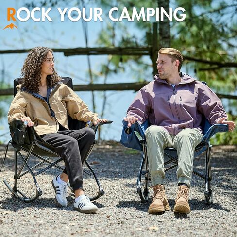PORTAL Folding Rocking Chair, Oversized Camping Rocker Outdoor with High Back Hard Armrest, Support 300lbs (Blue) in Saudi Arabia
