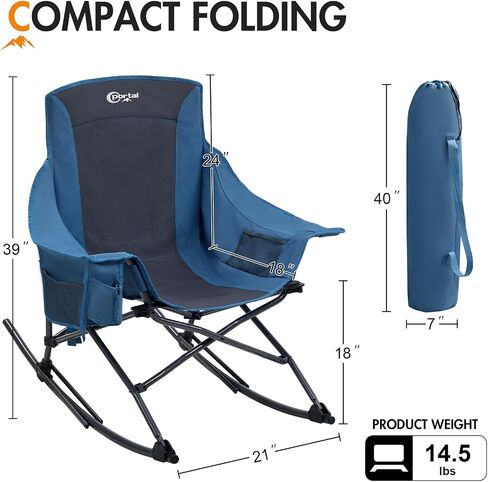PORTAL Folding Rocking Chair, Oversized Camping Rocker Outdoor with High Back Hard Armrest, Support 300lbs (Blue) in Saudi Arabia