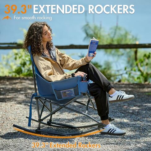 PORTAL Folding Rocking Chair, Oversized Camping Rocker Outdoor with High Back Hard Armrest, Support 300lbs (Blue) in Saudi Arabia