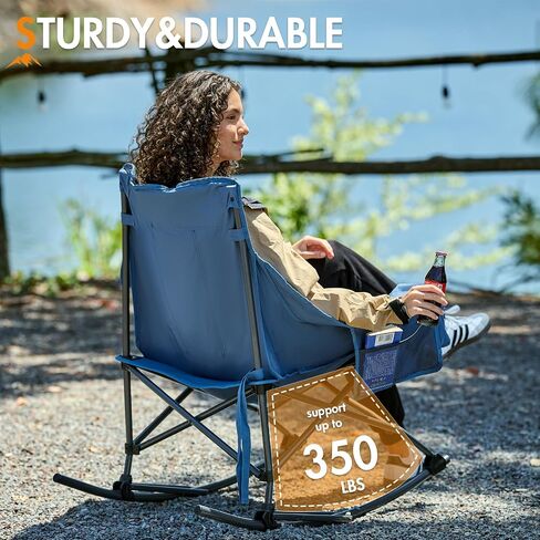 PORTAL Folding Rocking Chair, Oversized Camping Rocker Outdoor with High Back Hard Armrest, Support 300lbs (Blue) in Saudi Arabia