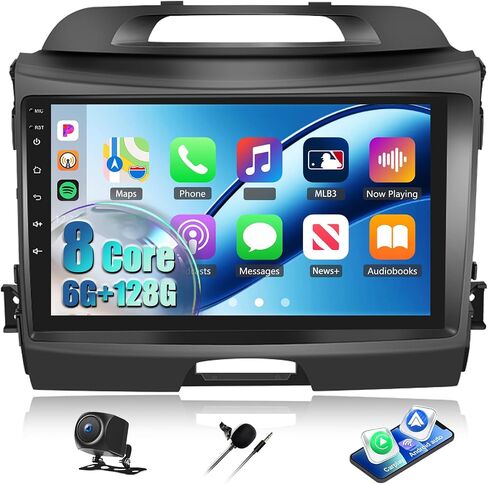 ستيريو سيارة 8Core 6G+128G لسيارة Kia Sportage 2010-2016 مع Carplay Android Auto، مشغل سيارة بشاشة لمس IPS 9 بوصة، 59UI Bluetooth 5.0 GPS WiFi FM/RDS DSP SWC كاميرا احتياطية in Kuwait