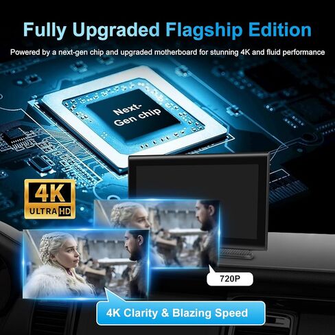 7" Wireless CarPlay Screen for Car- 4K Touchscreen, 4K Dash Cam &1080P Rear Camera，64GB SD Card，Apple CarPlay & Android Auto, Bluetooth, GPS, Voice Control, Plug-and-Play with FM/AUX/Mirror Link in Kuwait