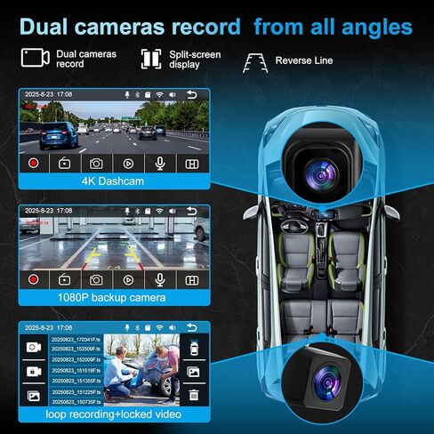 7" Wireless CarPlay Screen for Car- 4K Touchscreen, 4K Dash Cam &1080P Rear Camera，64GB SD Card，Apple CarPlay & Android Auto, Bluetooth, GPS, Voice Control, Plug-and-Play with FM/AUX/Mirror Link in Kuwait