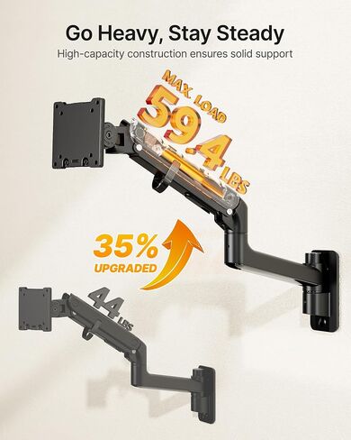 monTEK 17-49 inch Single Monitor Wall Mount for up to 44 lbs Ultrawide Screen, Premium Aluminum Heavy Duty Monitor Arm with Adjustable Gas Spring Arm, 75x75/100x100 VESA Mount, Black in Saudi Arabia