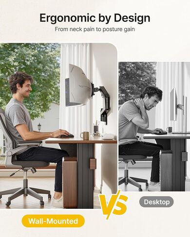 monTEK 17-49 inch Single Monitor Wall Mount for up to 44 lbs Ultrawide Screen, Premium Aluminum Heavy Duty Monitor Arm with Adjustable Gas Spring Arm, 75x75/100x100 VESA Mount, Black in Saudi Arabia