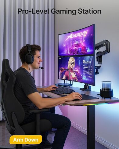 monTEK 17-49 inch Single Monitor Wall Mount for up to 44 lbs Ultrawide Screen, Premium Aluminum Heavy Duty Monitor Arm with Adjustable Gas Spring Arm, 75x75/100x100 VESA Mount, Black in Saudi Arabia