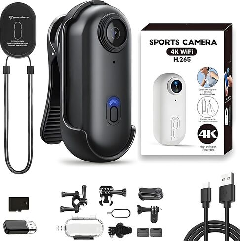 كاميرا إبهام 4K، كاميرا عمل جيب إبهام مقاومة للماء، كاميرات مغامرات الجسم الجديدة ذات الزاوية الواسعة للغاية HD 4K يمكن ارتداؤها، لركوب الدراجات والغوص والأنشطة الخارجية (أبيض، 64 جيجا) in Kuwait