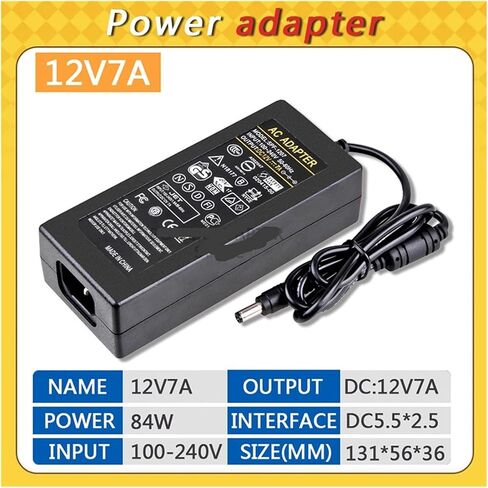 Power Adapter, AC 100-240V to DC 12V 7A Switching Transformer Jack 5.5mm X 2.5mm(EU Plug) in Saudi Arabia