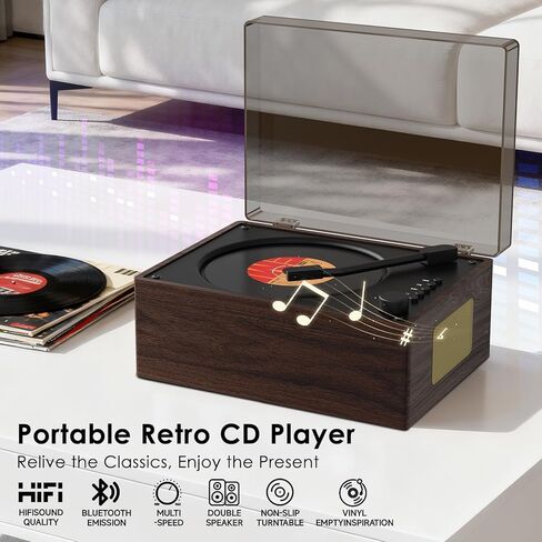 مشغل سي دي محمول مع بلوتوث 5.3، ومكبرات صوت هاي فاي، ومدخل AUX 3.5 ملم، ومشغل سي دي ريترو لتشغيل USB للمنزل (أبيض) in Kuwait