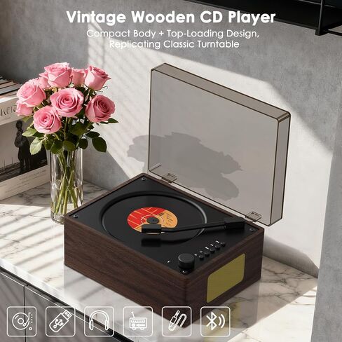 مشغل سي دي محمول مع بلوتوث 5.3، ومكبرات صوت هاي فاي، ومدخل AUX 3.5 ملم، ومشغل سي دي ريترو لتشغيل USB للمنزل (أبيض) in Kuwait