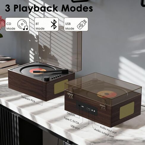 مشغل سي دي محمول مع بلوتوث 5.3، ومكبرات صوت هاي فاي، ومدخل AUX 3.5 ملم، ومشغل سي دي ريترو لتشغيل USB للمنزل (أبيض) in Kuwait