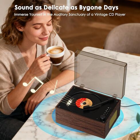 مشغل سي دي محمول مع بلوتوث 5.3، ومكبرات صوت هاي فاي، ومدخل AUX 3.5 ملم، ومشغل سي دي ريترو لتشغيل USB للمنزل (أبيض) in Kuwait