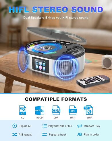 Portable CD Player with Dual Stereo Speakers, 4000mAh Rechargeable Desktop Bluetooth 5.3 Boombox for Home & Car, FM Radio, LCD Screen, AUX/USB/Headphone Jack in Kuwait