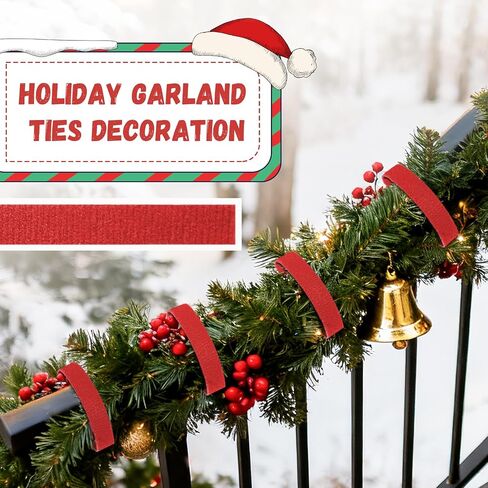 Christmas Holiday Garland Ties Hook and Loop Decorative Wreath 50FT Roll Cuttable Nylon Cable Straps for Christmas Halloween Banister, Railings, Stairs or Lamp Posts Outdoors Decoration(Green) in Kuwait