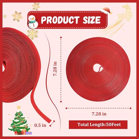 Christmas Holiday Garland Ties Hook and Loop Decorative Wreath 50FT Roll Cuttable Nylon Cable Straps for Christmas Halloween Banister, Railings, Stairs or Lamp Posts Outdoors Decoration(Green) in Kuwait