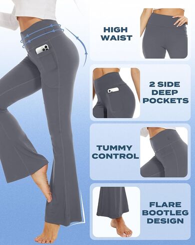 Sundwudu Black Flare Yoga Pants for Women - Soft High Waist Bootcut Leggings Tall & Long Bootleg Pants for Women in Saudi Arabia