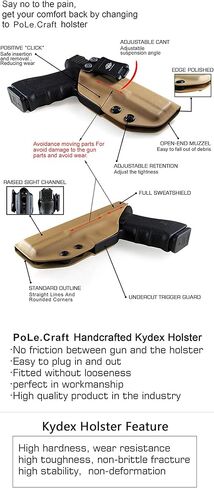 POLE.CRAFT IWB Kydex Holster يناسب حسب الطلب: Glock 21 / Glock 20 (Gen 3 4 5) & Glock 22 Gen 5 - حامل حزام الخصر الداخلي - Adj. عدم القدرة على الاحتفاظ - زر الغطاء المغناطيسي - عدم التآكل - عدم وجود اهتزاز in Kuwait